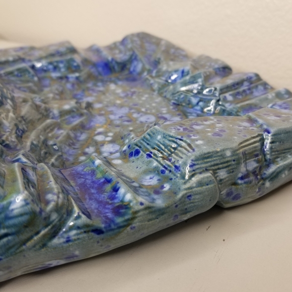 Holland Mold Pottery Large Ceramic Ashtray Mid Century- Modern Speckled Blues - Picture 7 of 15